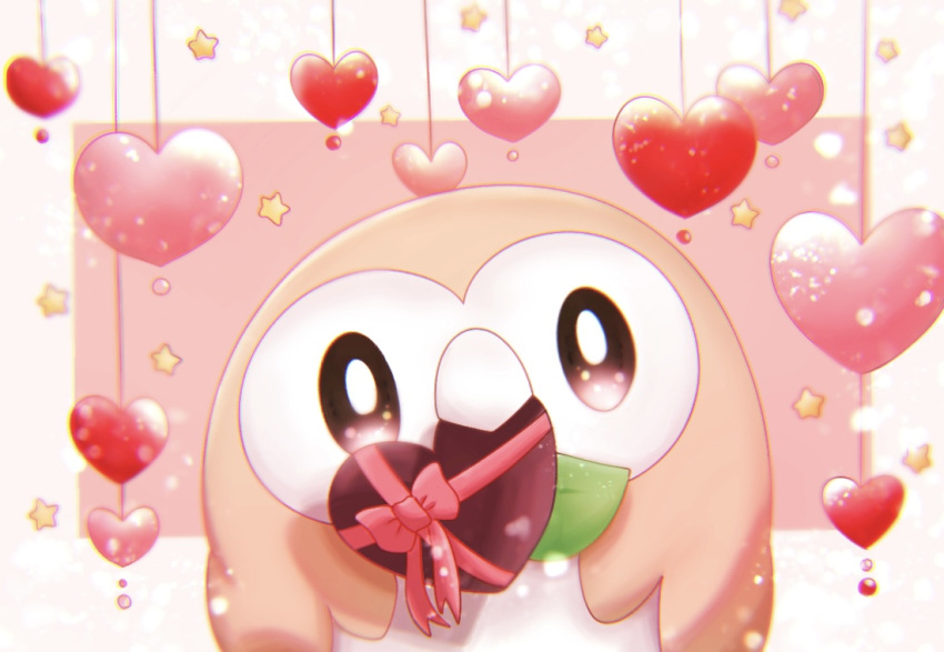 bird, blurry, brown_eyes, commentary_request, gen_7_pokemon, head_tilt, heart, looking_at_viewer