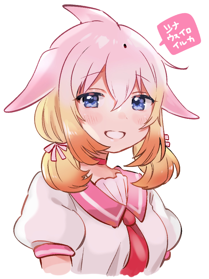 blowhole, blue_eyes, blush, bow, chinese_white_dolphin_(kemono_friends), dorsal_fin, hair_bow, kemono_friends