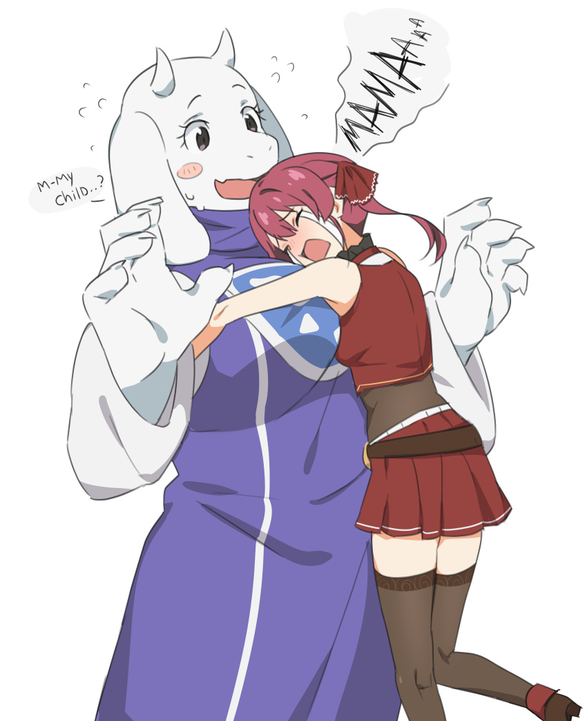absurdres, animal_ears, bangs, blush, english_text, flying_sweatdrops, goat_ears, goat_girl