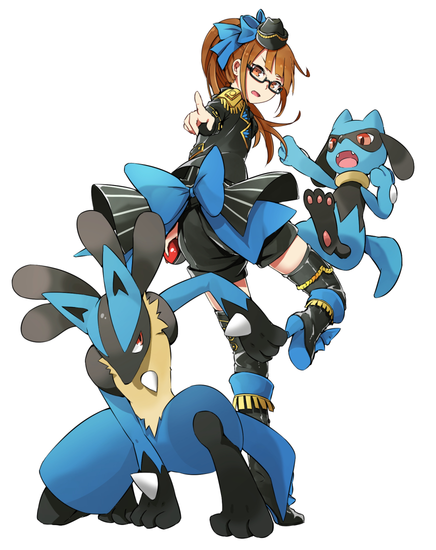 1girl, armor, black_legwear, black_shorts, blue_ribbon, boots, brown_hair, commentary_request
