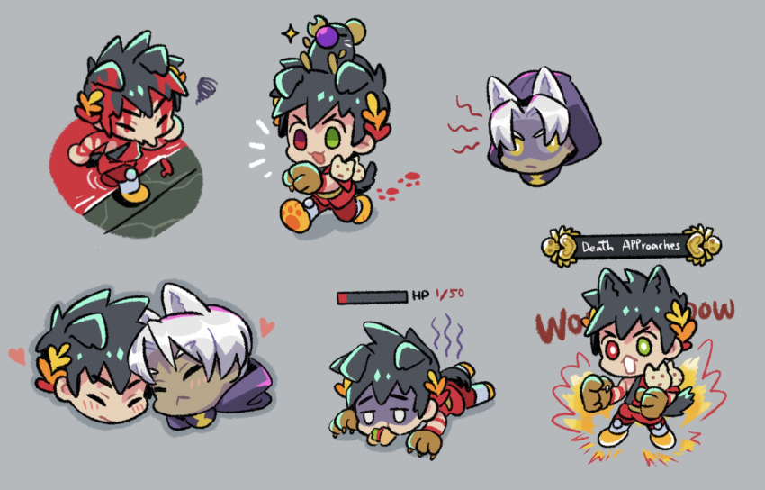 2boys, :3, animal_ears, black_hair, blood, blood_on_face, blush, cat_ears