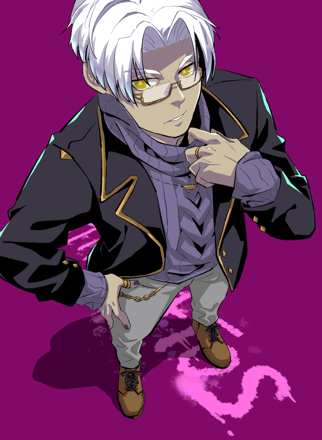 1boy, bespectacled, black_nails, blazer, contemporary, dark_skin, dark_skinned_male, glasses