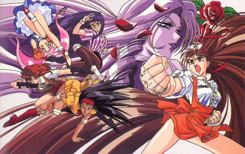 6+girls, absurdly_long_hair, anna_miller, black_hair, blue_hair, brown_hair, flower, jahana_reimi, kimura_takahiro, kubota_jun, kusunoki_manami, long_hair, masuda_chiho, multiple_girls, official_art, petals, pink_hair, red_flower, red_rose, redhead, rose, short_hair, takeuchi_yuka, variable_geo, very_long_hair, waitress, yanase_kaori