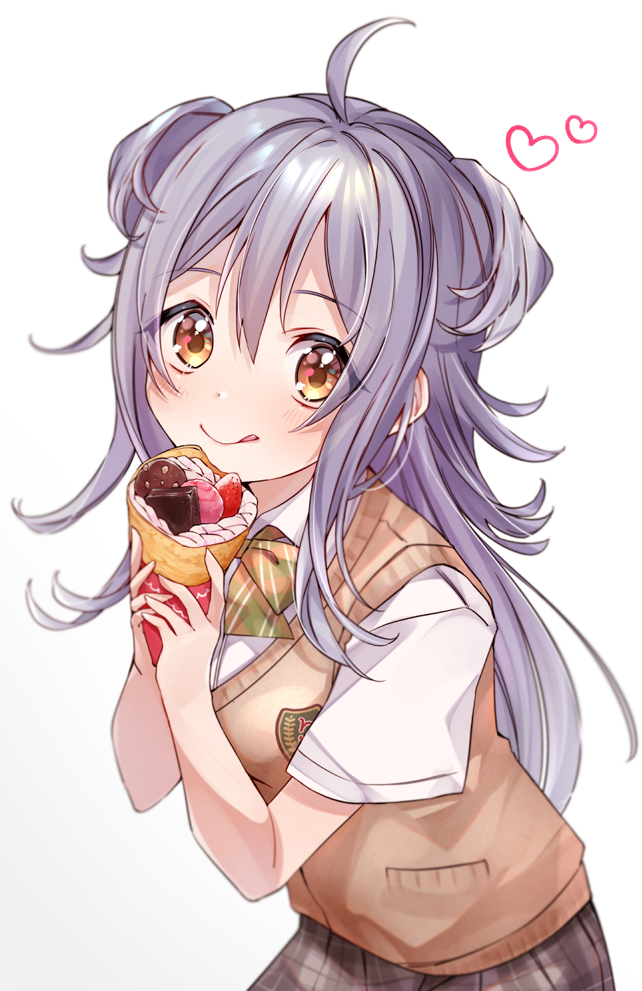 1girl, avatar_2.0_project, bangs, blush, brown_eyes, collared_shirt, cowboy_shot, crepe