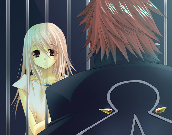 anna_irving, blonde_hair, brown_eyes, brown_hair, couple, kratos_aurion, long_hair, short_hair