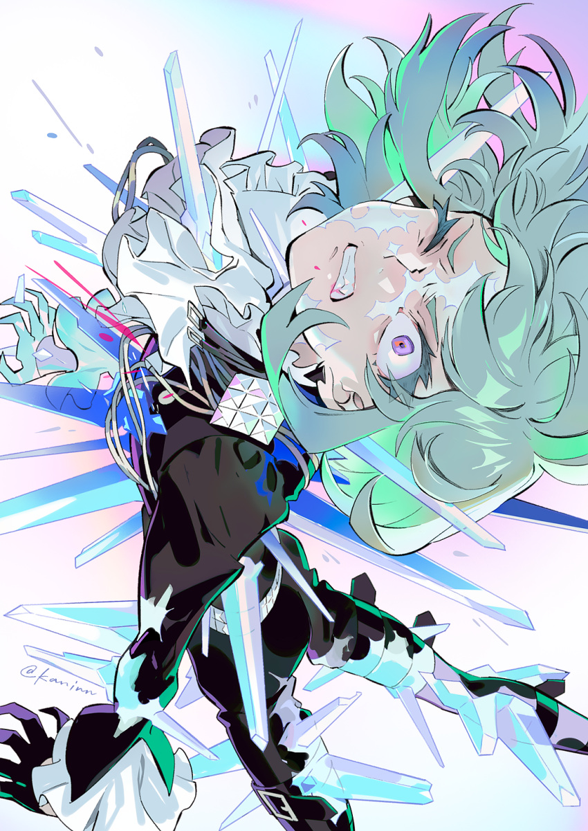 1boy, aiguillette, artist_name, black_gloves, black_jacket, black_pants, clenched_teeth, constricted_pupils