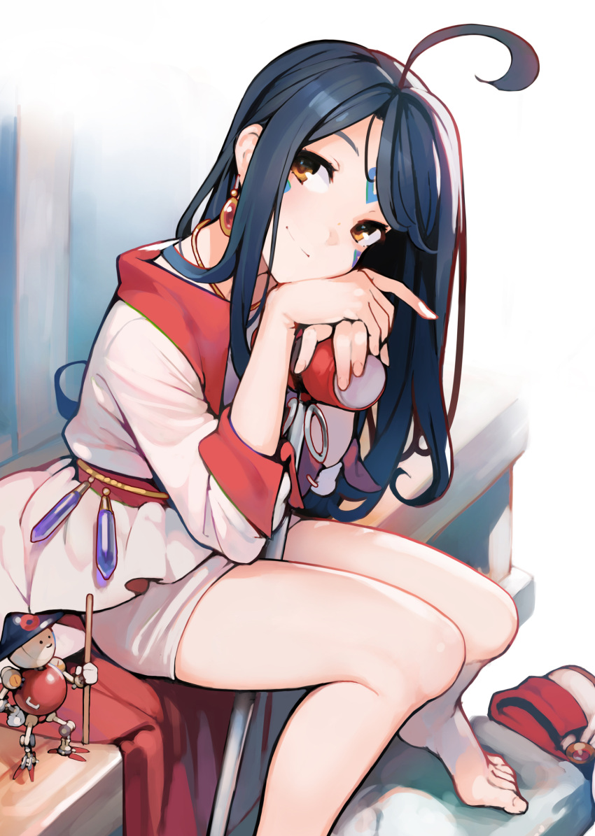 1girl, aa_megami-sama, absurdres, ahoge, ataruman, banpei-kun_rx, barefoot, black_hair