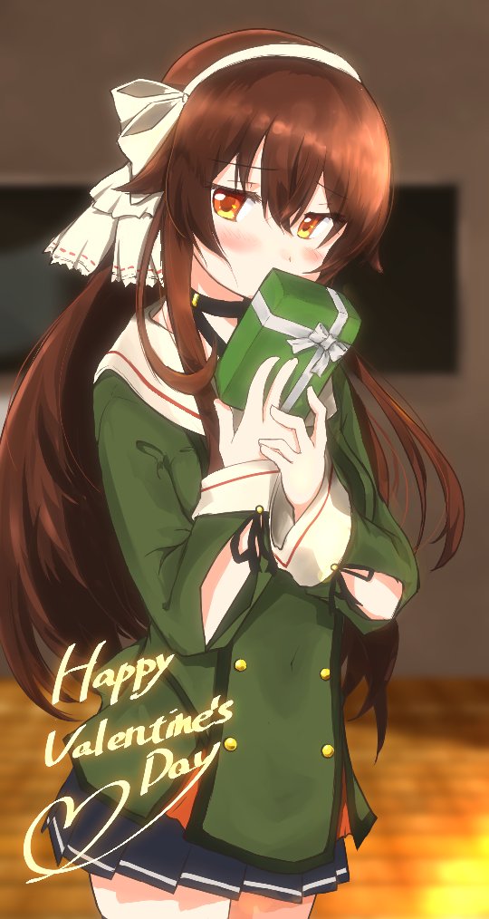 .live, 1girl, blurry, blurry_background, blush, brown_hair, chalkboard, classroom