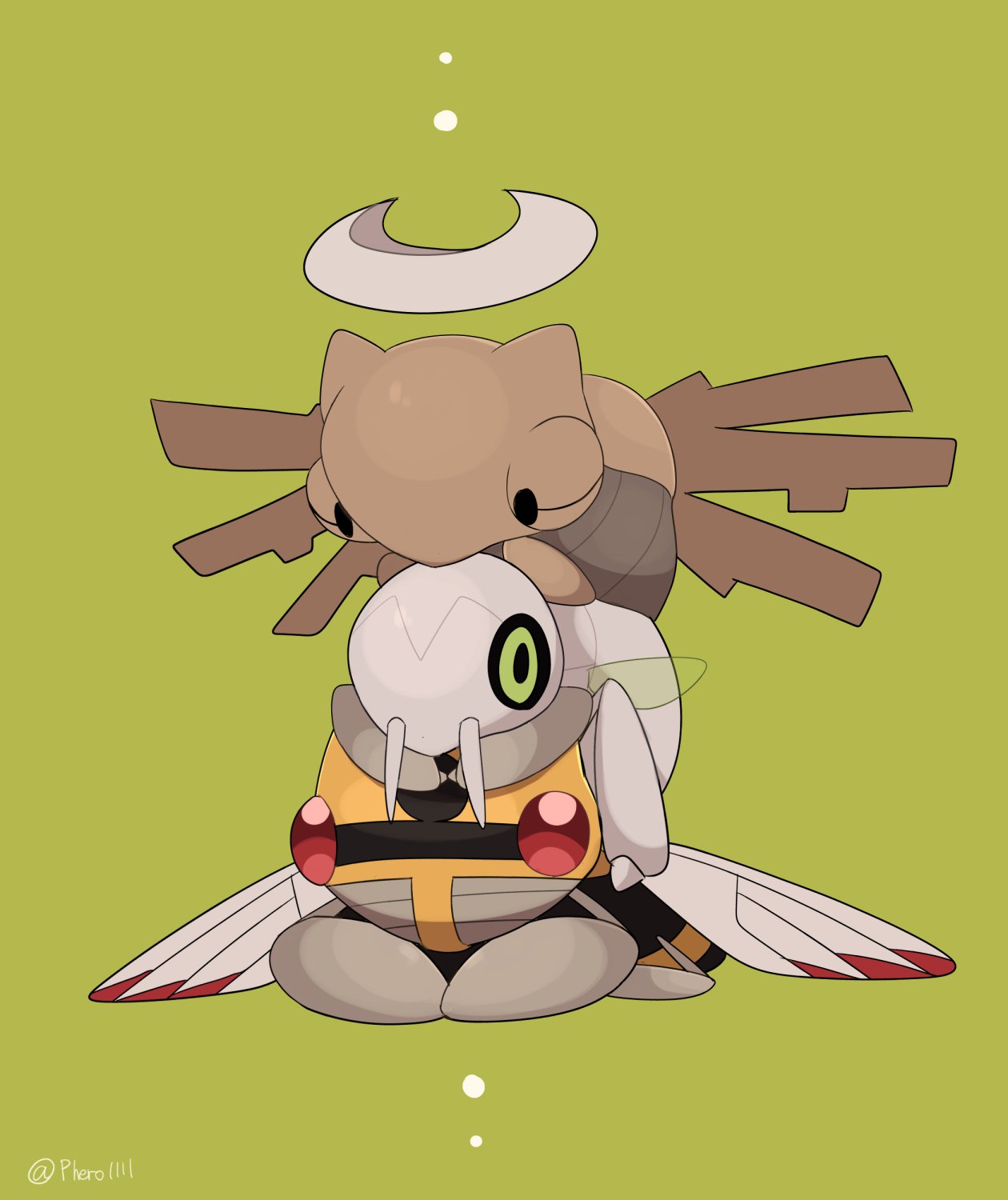 a-nya, bug, commentary_request, gen_3_pokemon, green_background, green_eyes, halo, highres