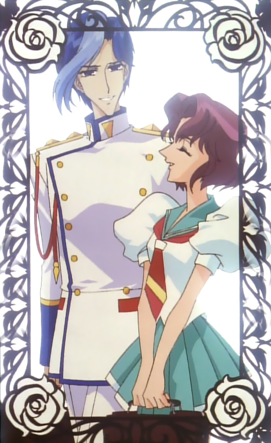 blue_hair, cap, revolutionary_girl_utena, roses, school_bag, school_uniform, shoujo_kakumei_utena, takatsuki_shiori