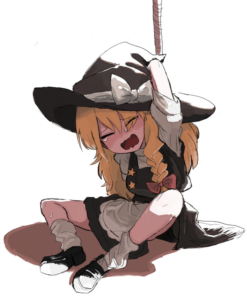 1girl, blonde_hair, blush, bound, bound_arms, braid, cookie_(touhou), crying