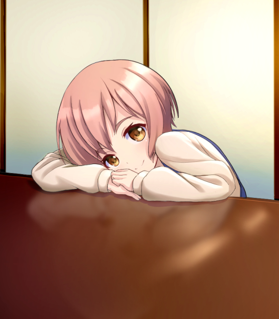 1girl, aragaki_rei, brown_eyes, indoors, light_brown_hair, long_sleeves, looking_at_viewer, reflection
