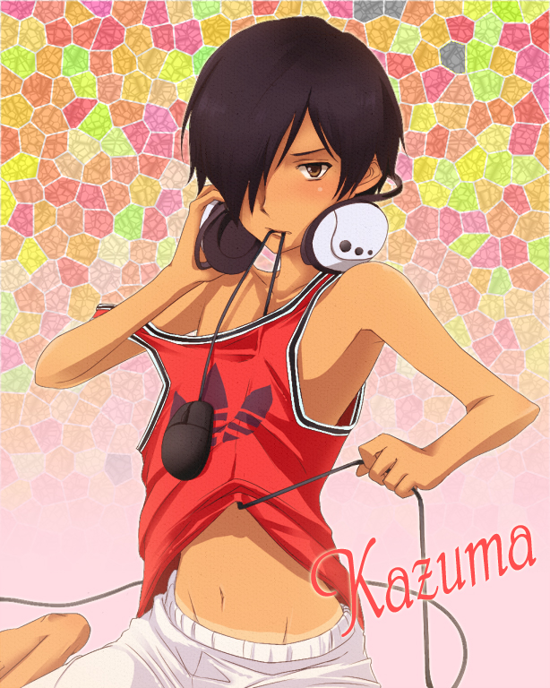 headphones, ikezawa_kazuma, imoko65, mouth_hold, off_shoulder, summer_wars