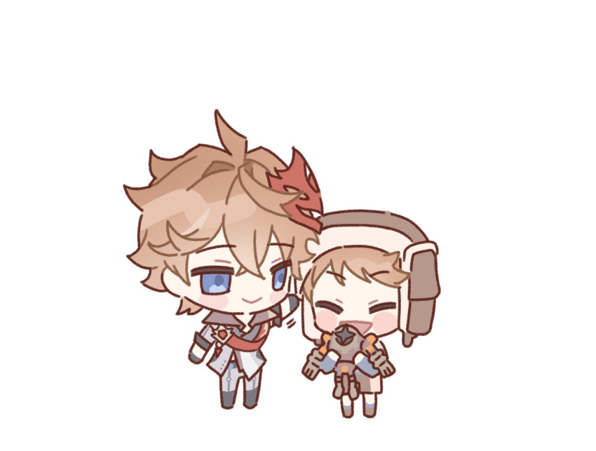 2boys, bangs, blue_eyes, blush, brothers, chibi, closed_eyes, genshin_impact