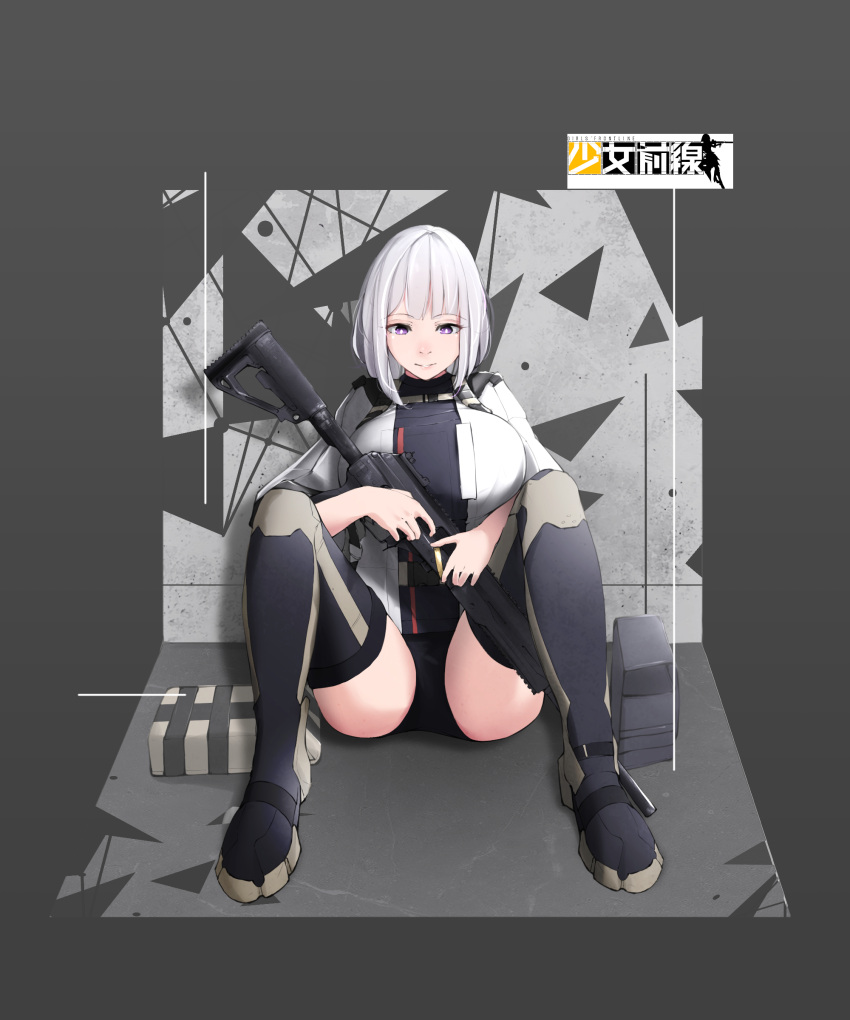 1girl, absurdres, bangs, black_legwear, black_panties, blunt_bangs, boots, breasts