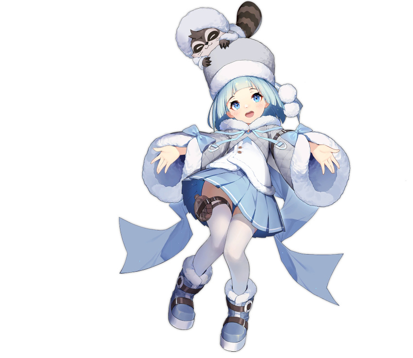 1girl, animal_on_head, azur_lane, blue_eyes, blue_footwear, blue_hair, boots, fur