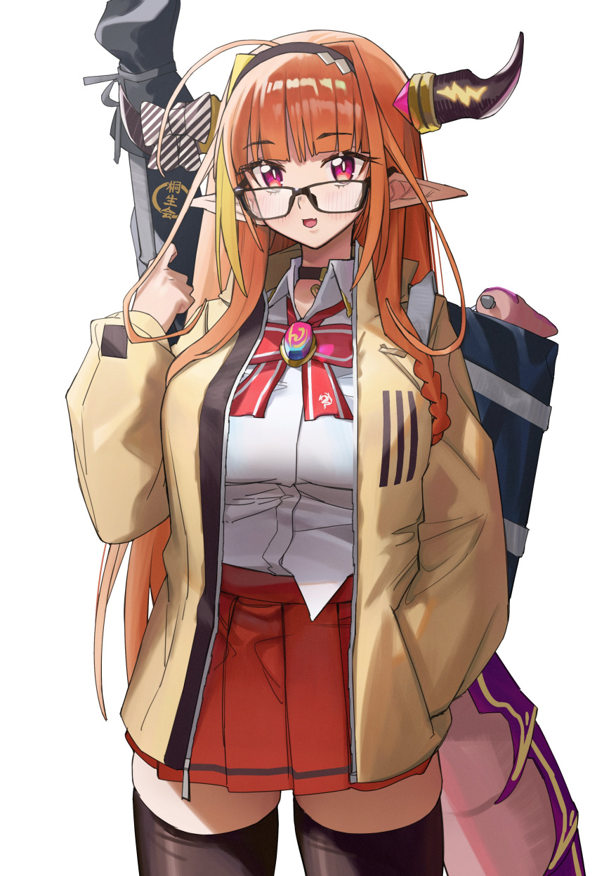 1girl, absurdres, adapted_costume, ahoge, alternate_costume, bag, bespectacled, black-framed_eyewear