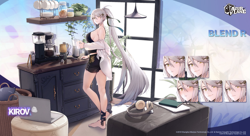 1girl, azur_lane, bangs, basket, black_shorts, book, breasts, cabinet