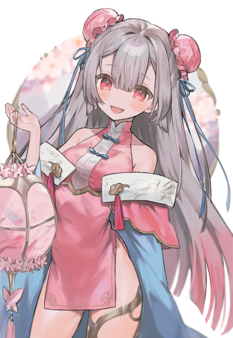 1girl, :d, bangs, blush, borrowed_character, breasts, china_dress, chinese_clothes