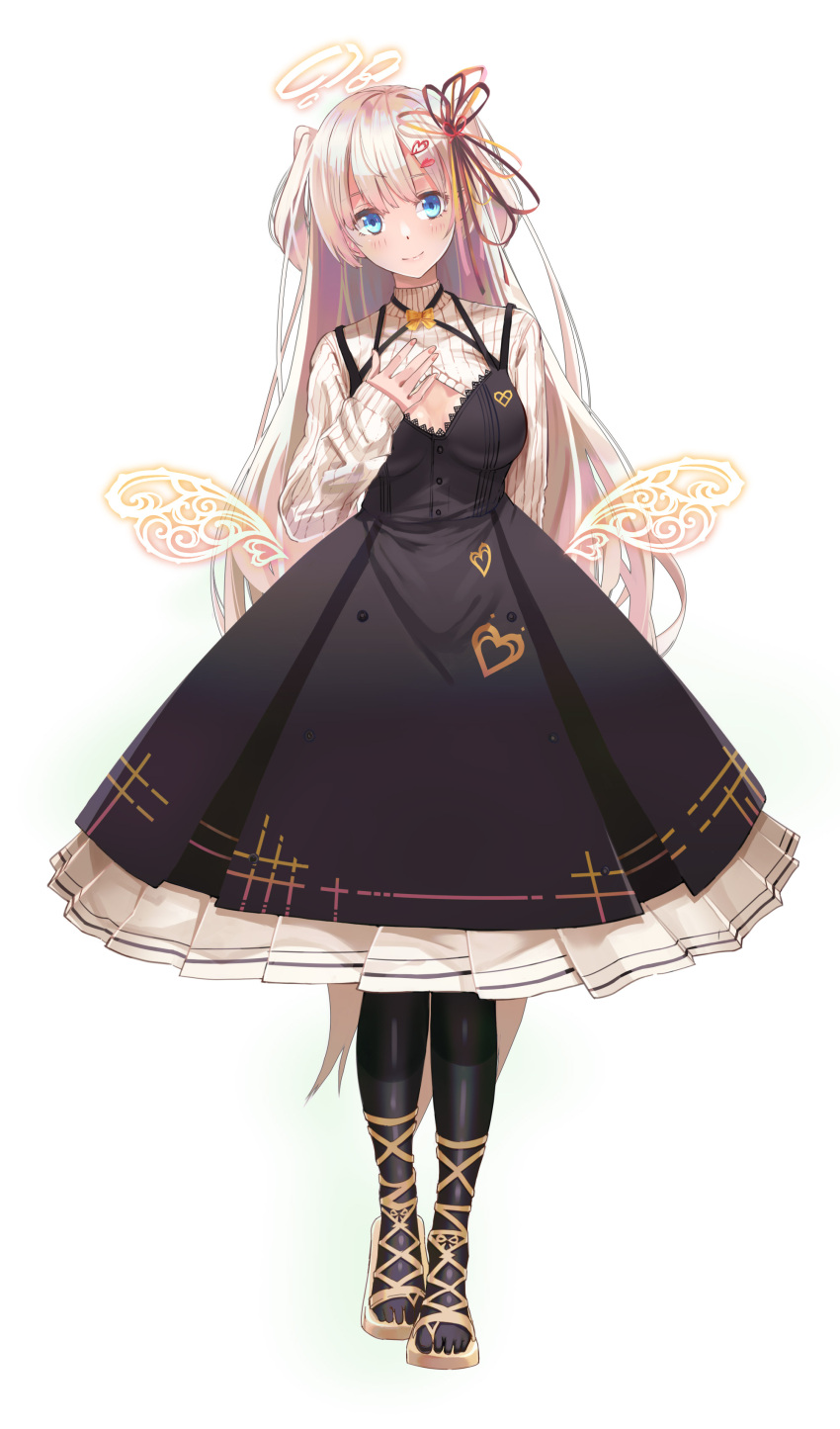 1girl, absurdres, blue_eyes, bow, breasts, commentary_request, dress, full_body