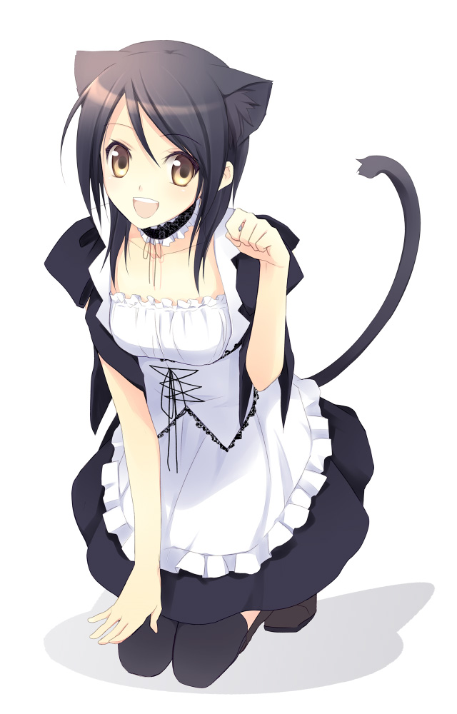 ayuzawa_misaki, bad_id, black_hair, cat_ears, cat_pose, cat_tail, choker, kaichou_wa_maid-sama