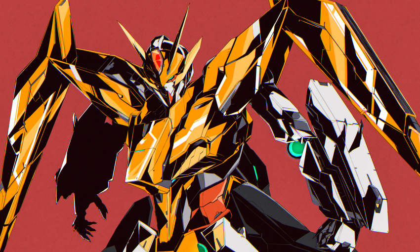 clenched_hand, green_eyes, gundam, gundam_00, gundam_00_a_wakening_of_the_trailblazer, gundam_harute, highres, looking_down