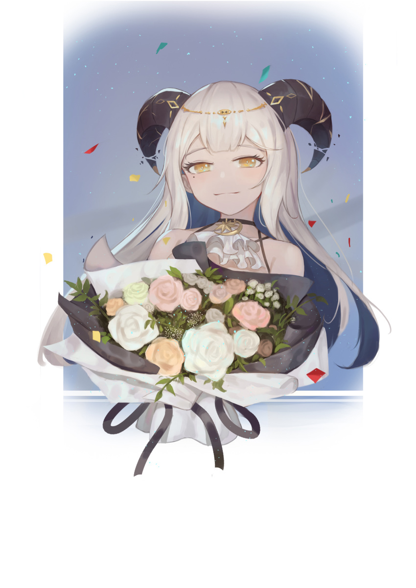 1girl, bangs, blue_hair, bouquet, china_dress, chinese_clothes, ciyana, colored_inner_hair