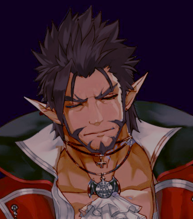 1boy, ascot, beard, black_hair, black_jacket, blue_background, closed_eyes, closed_mouth