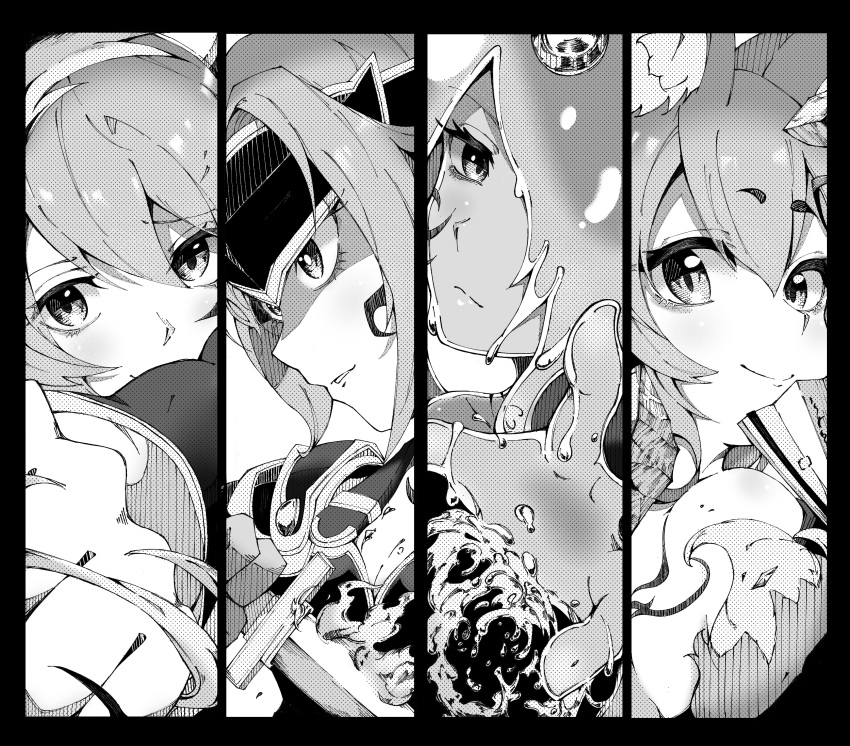 4girls, absurdres, alma_elma, animal_ears, armor, closed_mouth, commentary_request, elvetie