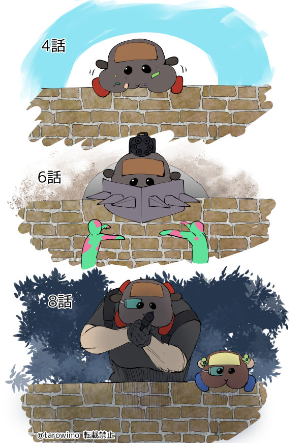 aiming_at_viewer, animal_focus, black_eyes, black_gloves, brick_wall, choco_(pui_pui_molcar), flower, food