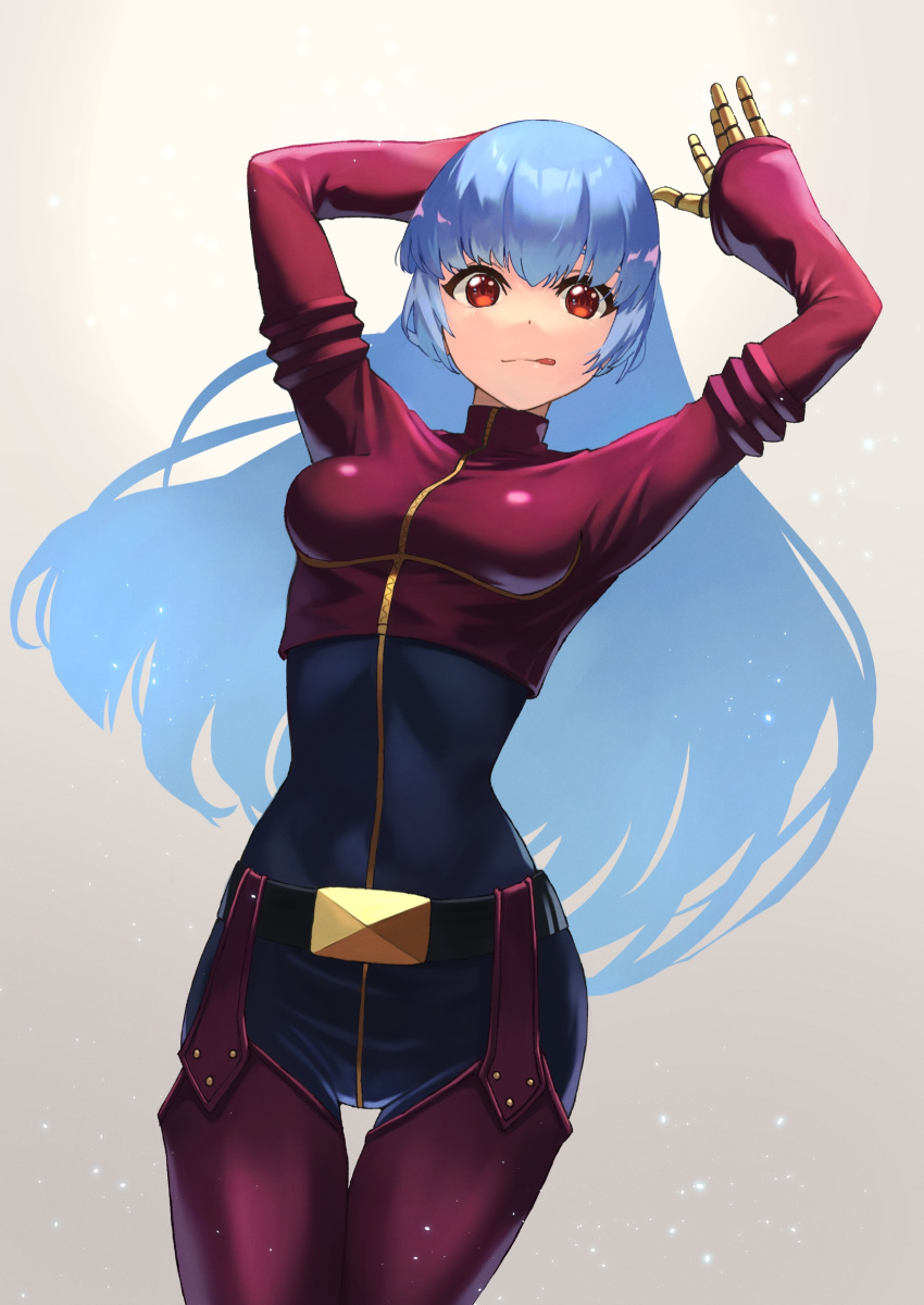 1girl, absurdres, bangs, belt, blue_hair, bodysuit, breasts, gloves