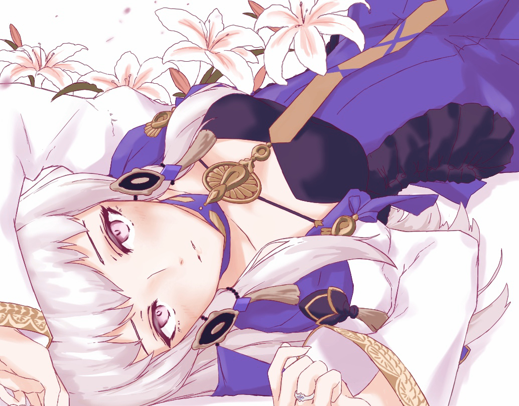1girl, bangs, commentary_request, dress, fire_emblem, fire_emblem:_three_houses, flower, futsuhara
