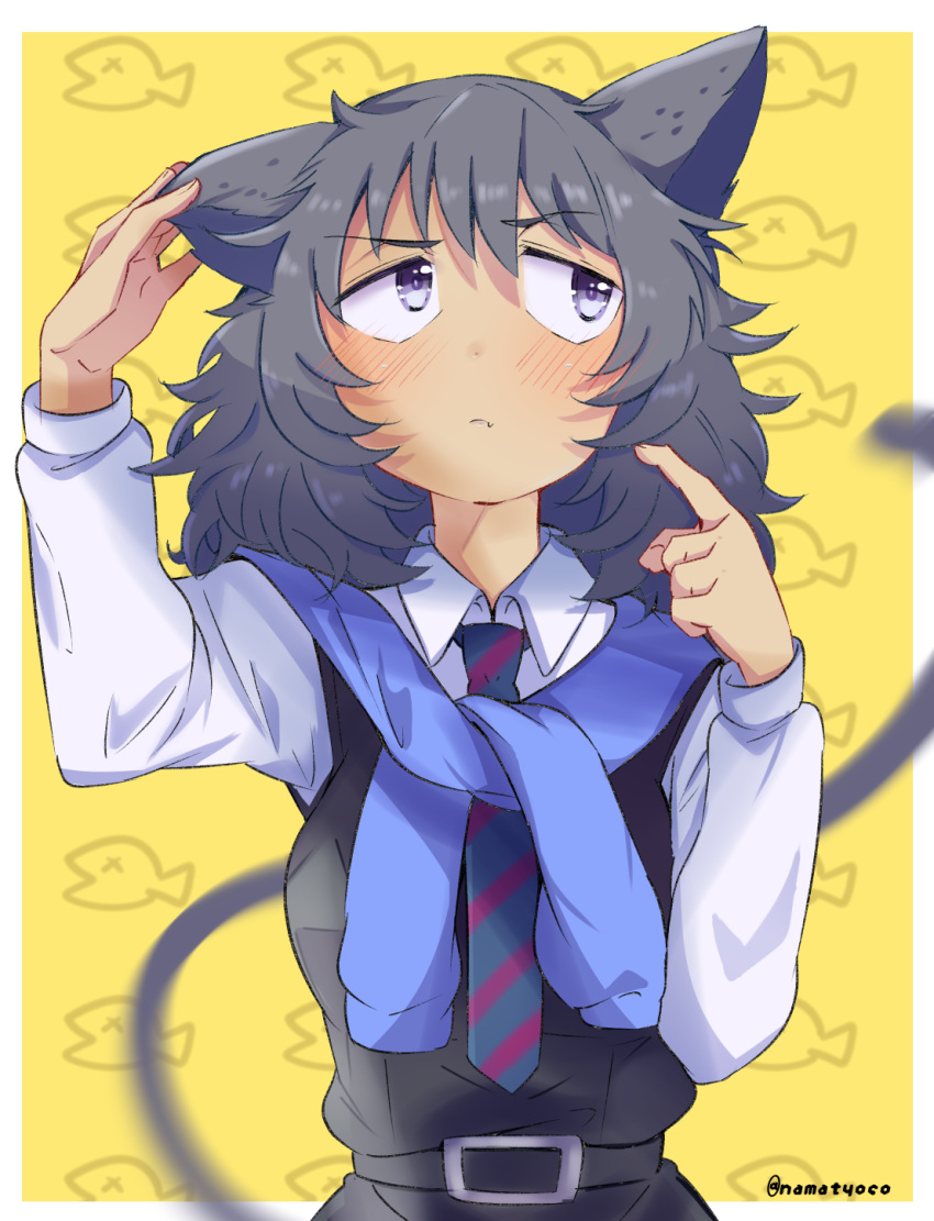 1girl, andou_(girls_und_panzer), animal_ears, animal_print, bangs, bc_freedom_school_uniform, black_dress, black_hair