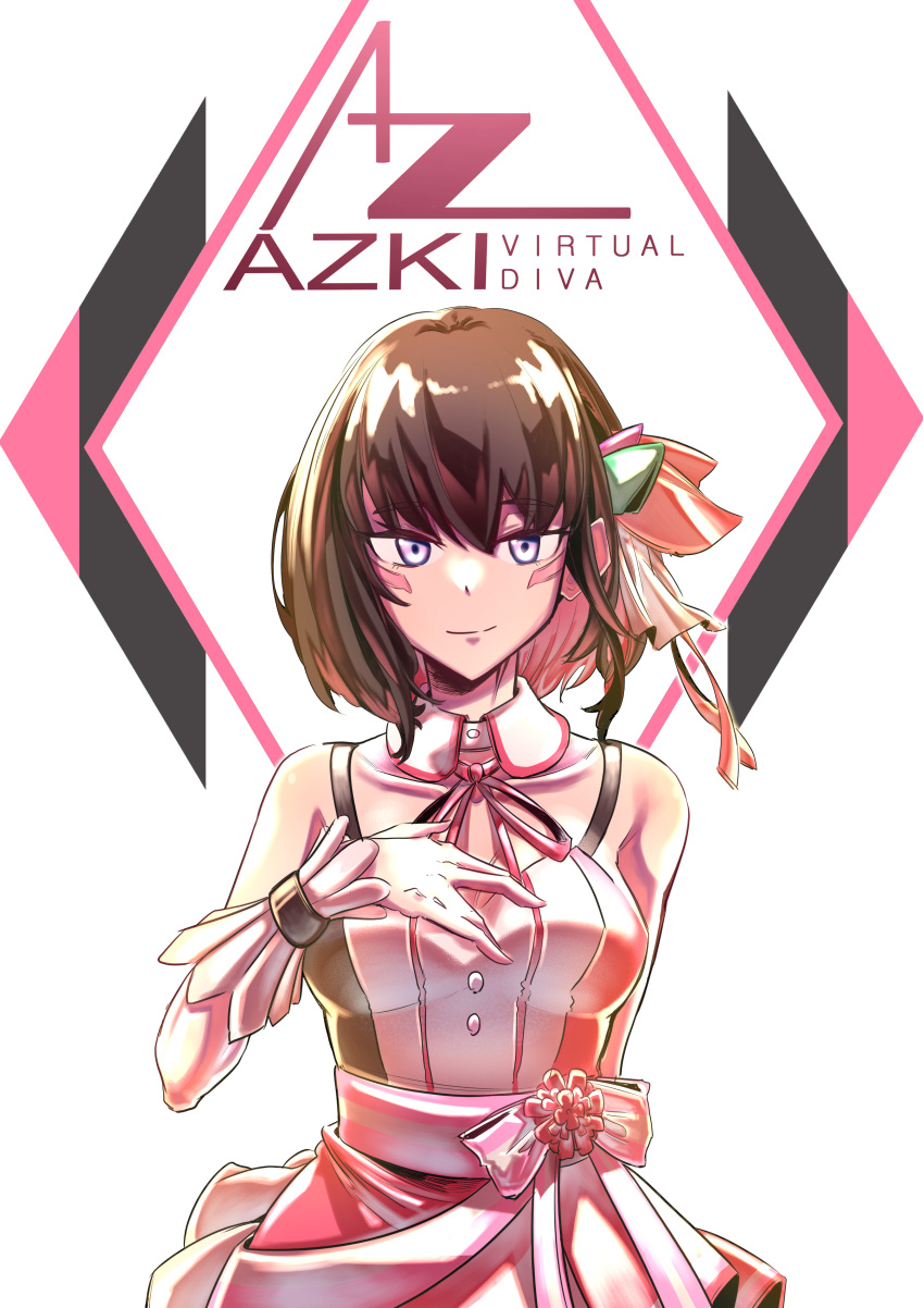 1girl, absurdres, azki_(hololive), bangs, bow, breasts, brown_hair, character_name