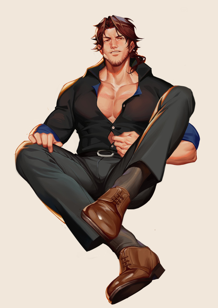 1boy, absurdres, bangs, belmond_banderas, belt, belt_buckle, black_belt, black_pants