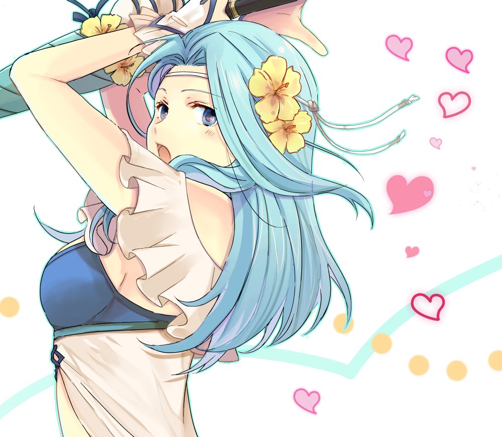 1girl, anzk232, arms_up, blue_eyes, blue_hair, breasts, circlet, closed_umbrella