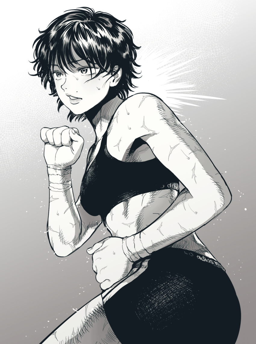 1girl, flying_sweatdrops, genderswap, genderswap_(mtf), grappler_baki, hanma_baki, highres, scar