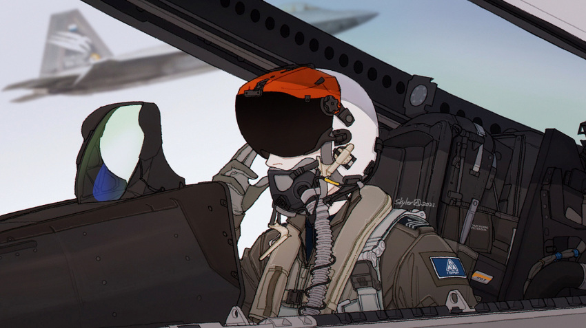 1boy, ace_combat, aircraft, airplane, canopy, cockpit, ejection_seat, f-22_raptor