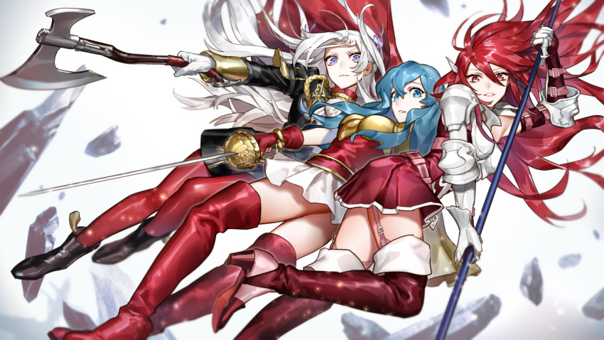 axe, blue_hair, boots, caeda_(fire_emblem), fire_emblem, fire_emblem:_mystery_of_the_emblem, fire_emblem:_three_houses, fire_emblem_awakening