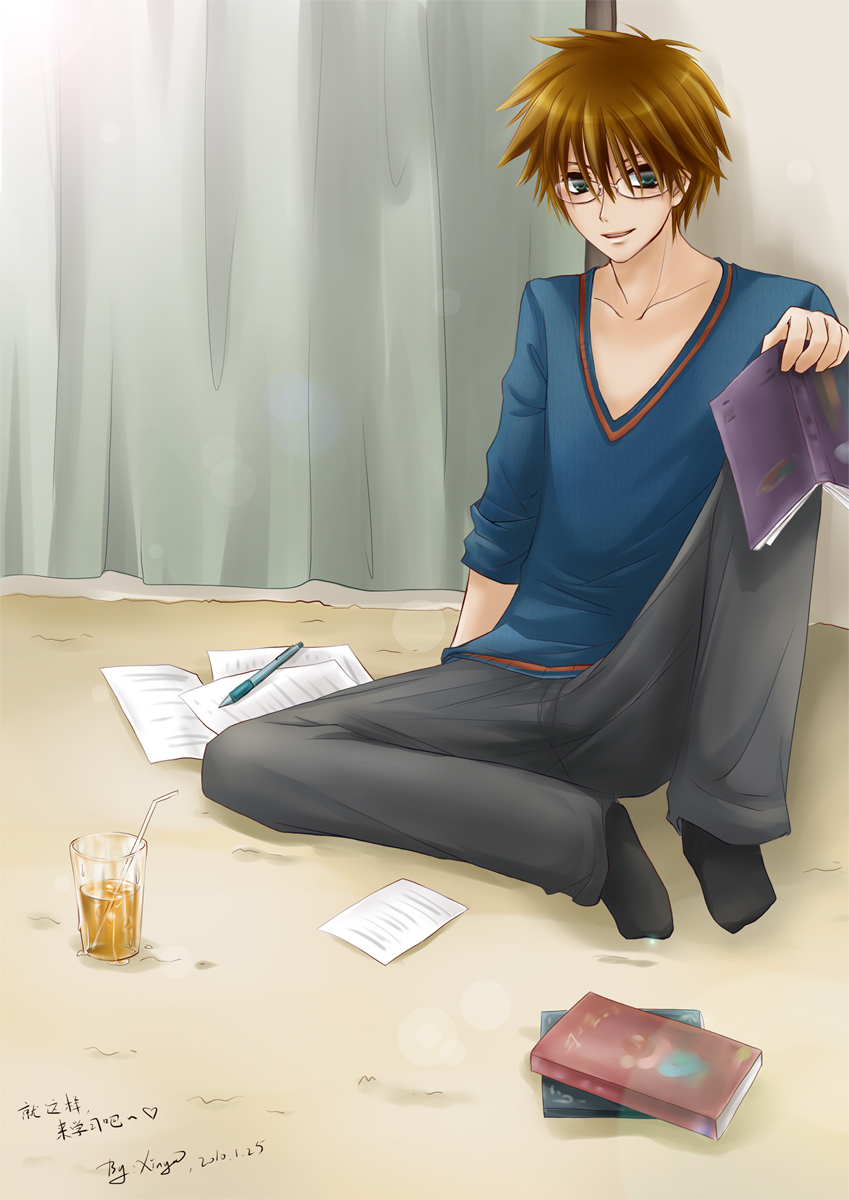 book, brown_hair, glasses, green_eyes, highres, homework, kaichou_wa_maid-sama, kaichou_wa_maid-sama!