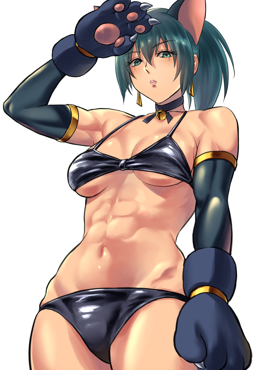 1girl, abs, absurdres, alternate_costume, animal_ears, bare_shoulders, bell, beniazumaru