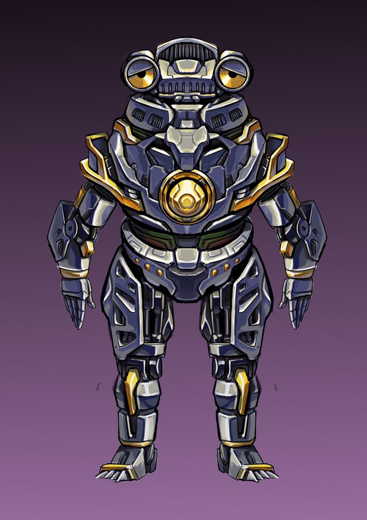 ct990413, full_body, gradient, gradient_background, mecha, no_humans, open_hands, redesign