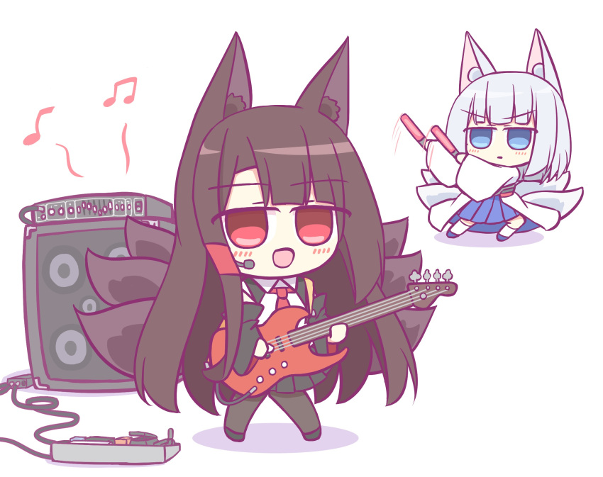 2girls, akagi_(azur_lane), akagi_(muse)_(azur_lane), animal_ear_fluff, animal_ears, azur_lane, black_skirt, blue_eyes