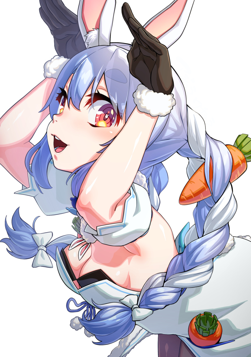 1girl, :d, animal_ear_fluff, animal_ears, bangs, bent_over, black_gloves, black_legwear