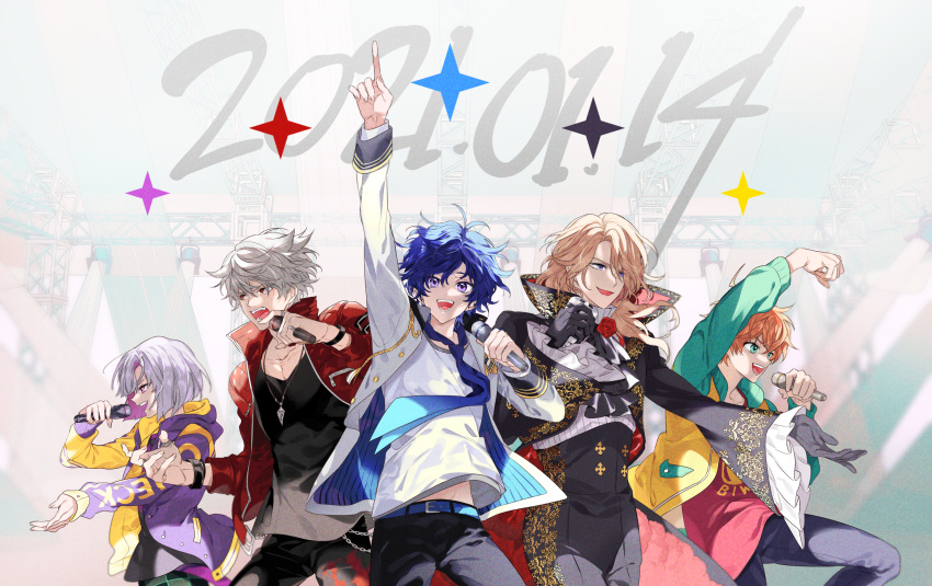 175x172nyrn, 5boys, argonavis_from_bang_dream!, asahi_nayuta, bang_dream!, blonde_hair, blue_hair, dated