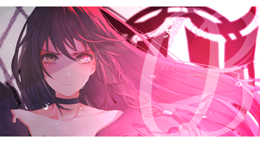 1girl, bangs, black_choker, black_hair, border, braid, choker, closed_mouth