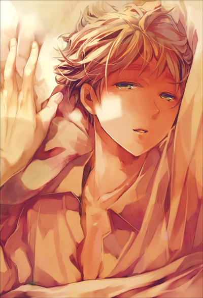 axis_powers_hetalia, blonde_hair, cosmo_(artist), hands, male, messy_hair, open_clothes, open_shirt, shirt, solo, united_kingdom_(hetalia)