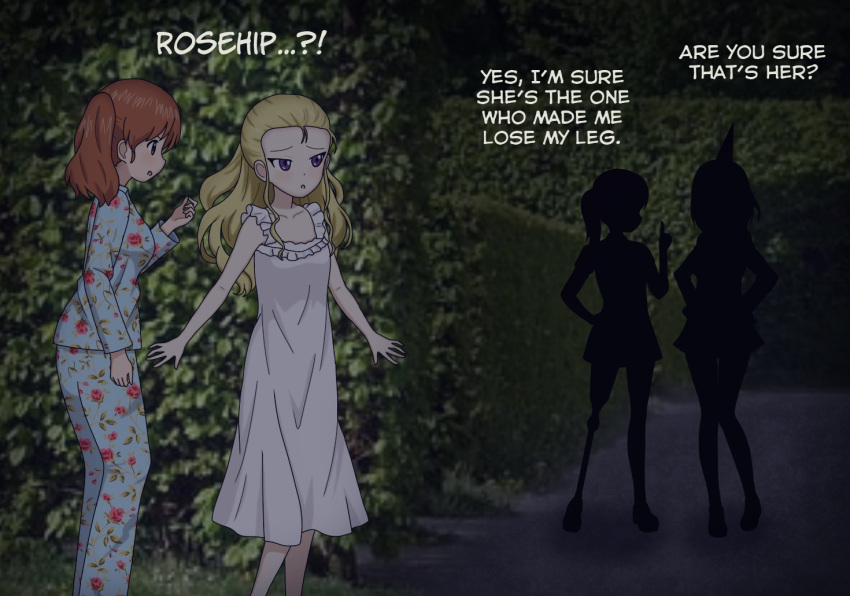 4girls, amputee, assam_(girls_und_panzer), bangs, blonde_hair, blush, breasts, clover