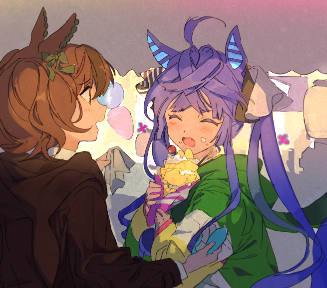 2girls, :d, ^_^, ^o^, ahoge, animal_ears, animal_hood, backlighting