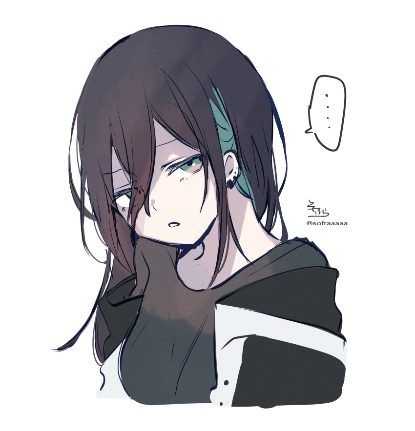 ..., 1girl, absurdres, bangs, black_hair, black_shirt, breasts, cropped_torso